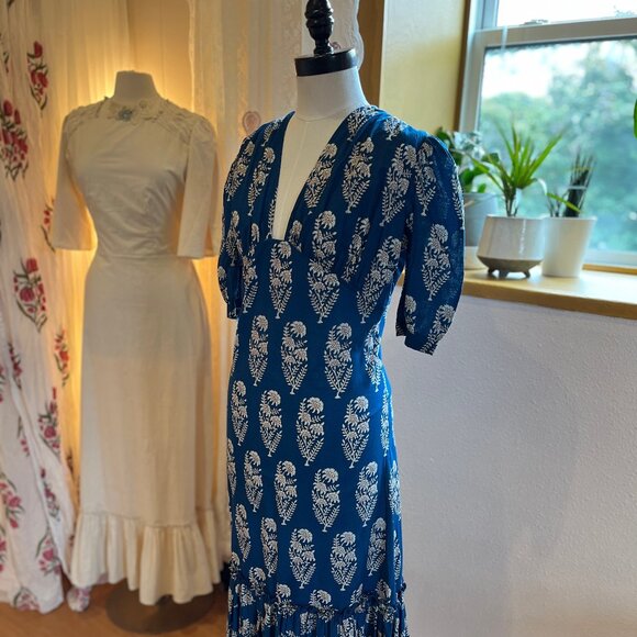 Blue block print summer dress - Picture 4 of 5
